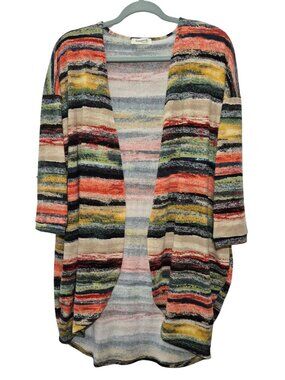 Ginger G Womens Open Front Cardigan M Striped Multicolor Knit Lightweight Duster